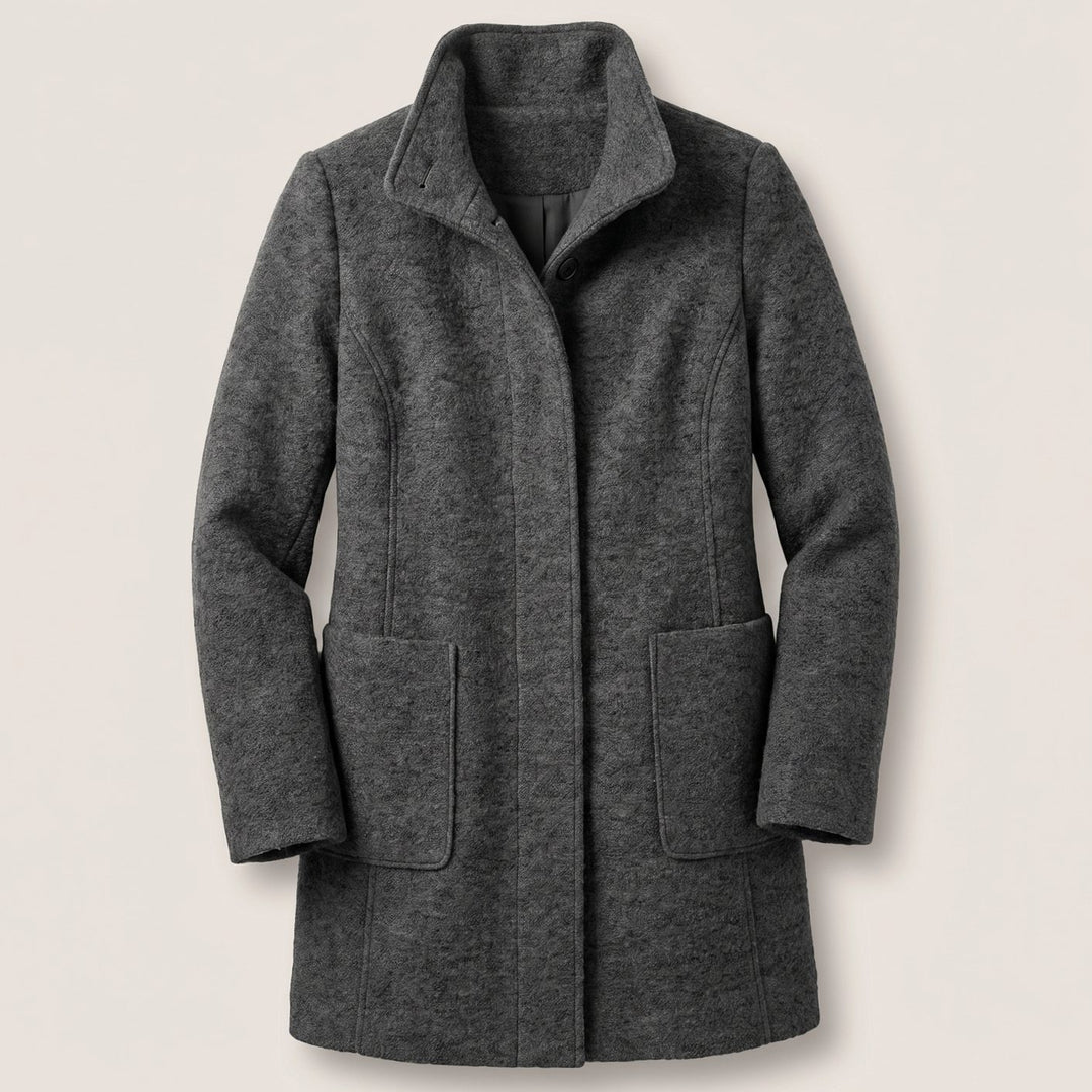 Damen Mantel mit Stehkragen Longline Knopfleiste Trenchcoat - Schwarz