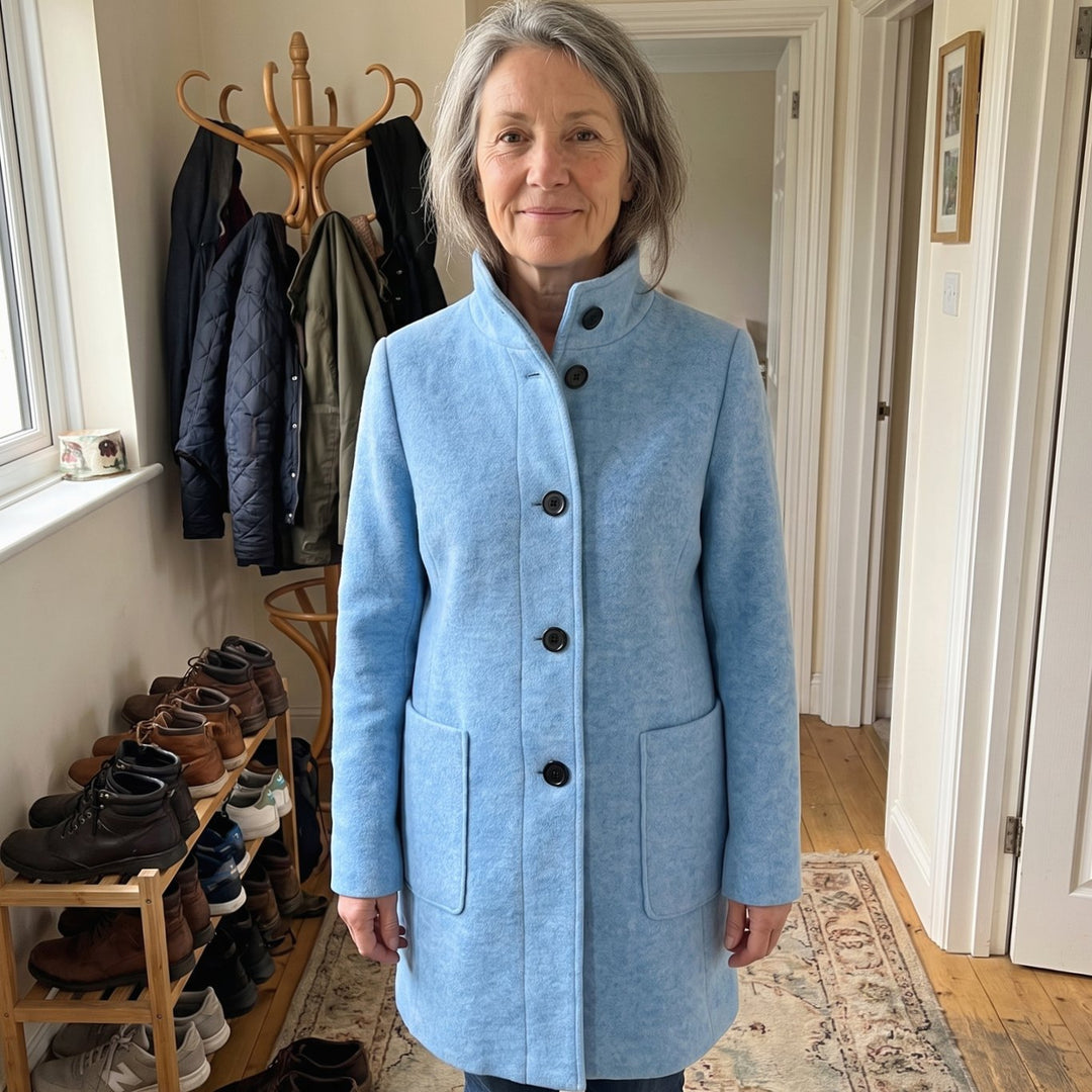 Damen Mantel mit Stehkragen Longline Knopfleiste Trenchcoat
