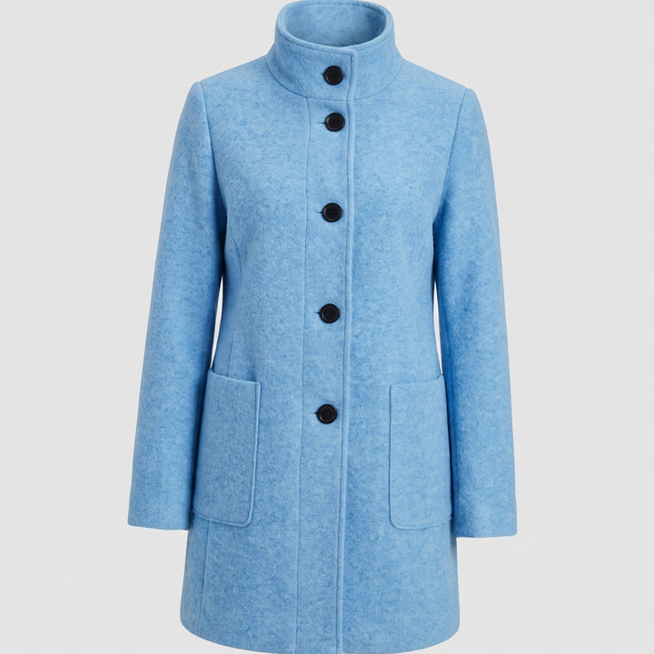 Damen Mantel mit Stehkragen Longline Knopfleiste Trenchcoat - Hellblau