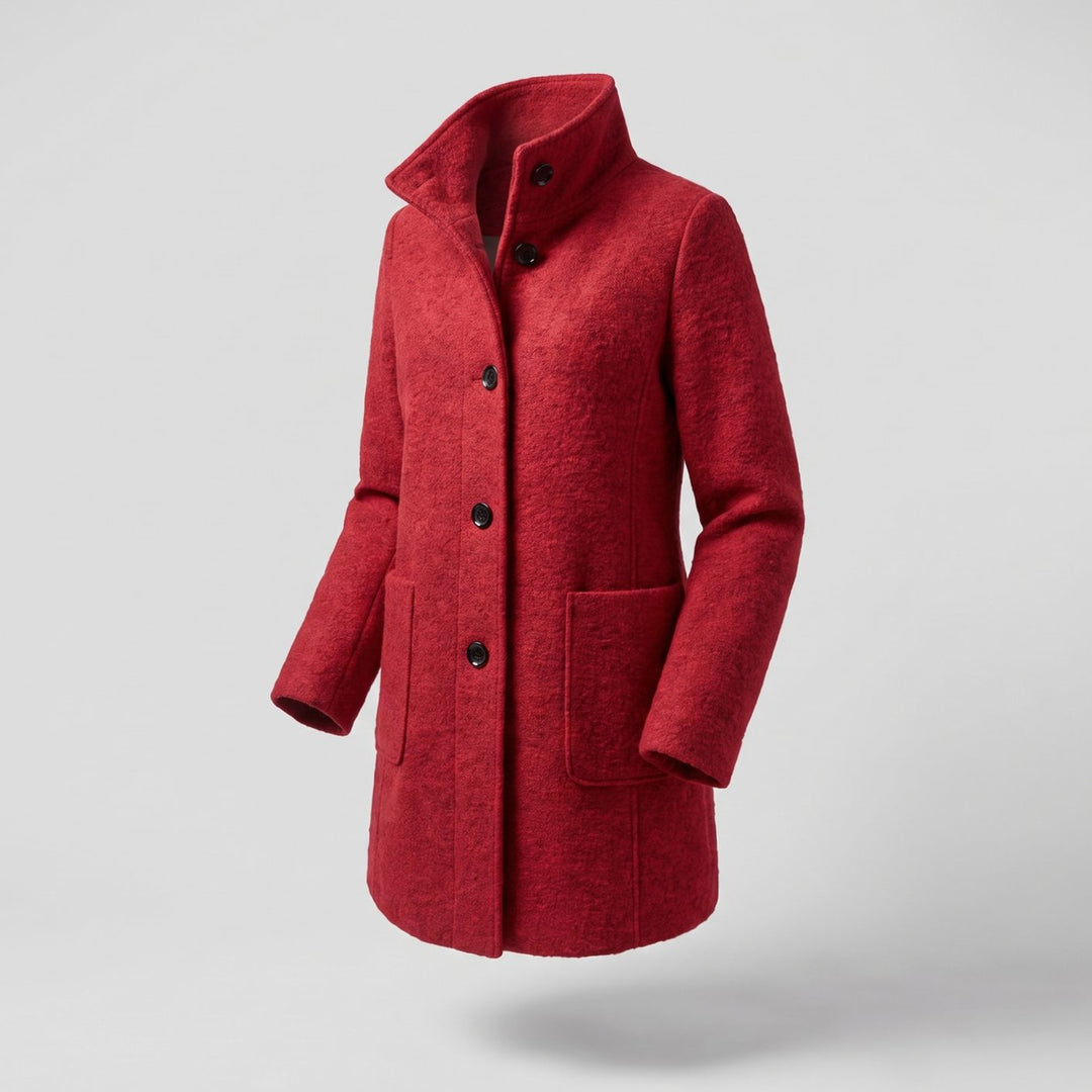 Damen Mantel mit Stehkragen Longline Knopfleiste Trenchcoat - Rot