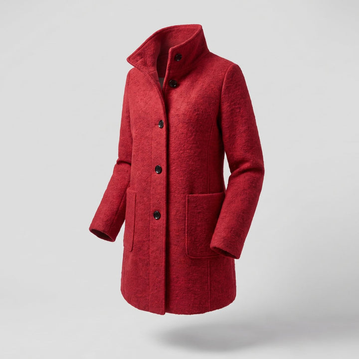 Damen Mantel mit Stehkragen Longline Knopfleiste Trenchcoat - Rot