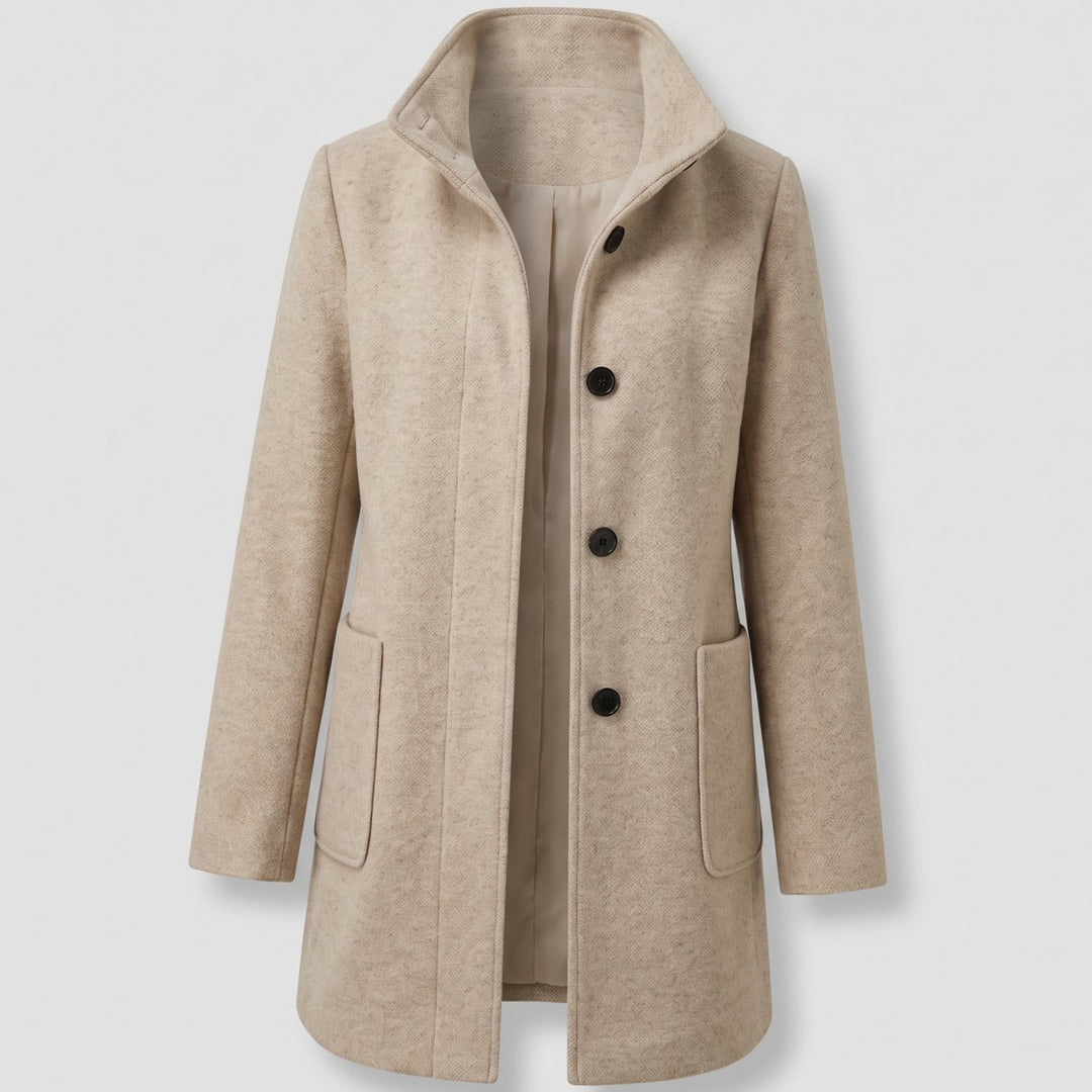 Damen Mantel mit Stehkragen Longline Knopfleiste Trenchcoat - Khaki
