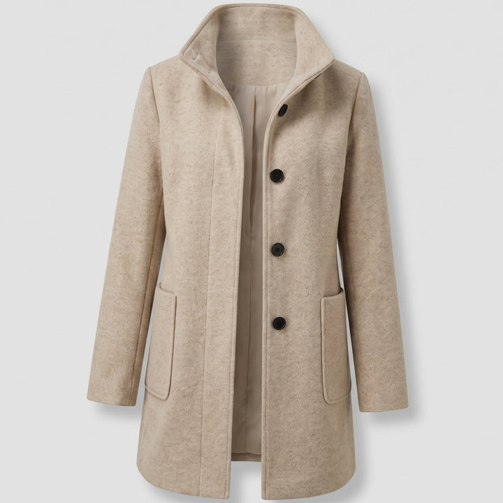 Damen Mantel mit Stehkragen Longline Knopfleiste Trenchcoat - Khaki