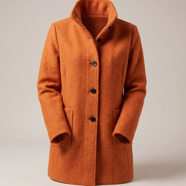 Damen Mantel mit Stehkragen Longline Knopfleiste Trenchcoat - Orange