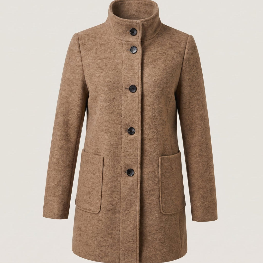 Damen Mantel mit Stehkragen Longline Knopfleiste Trenchcoat - Kamel