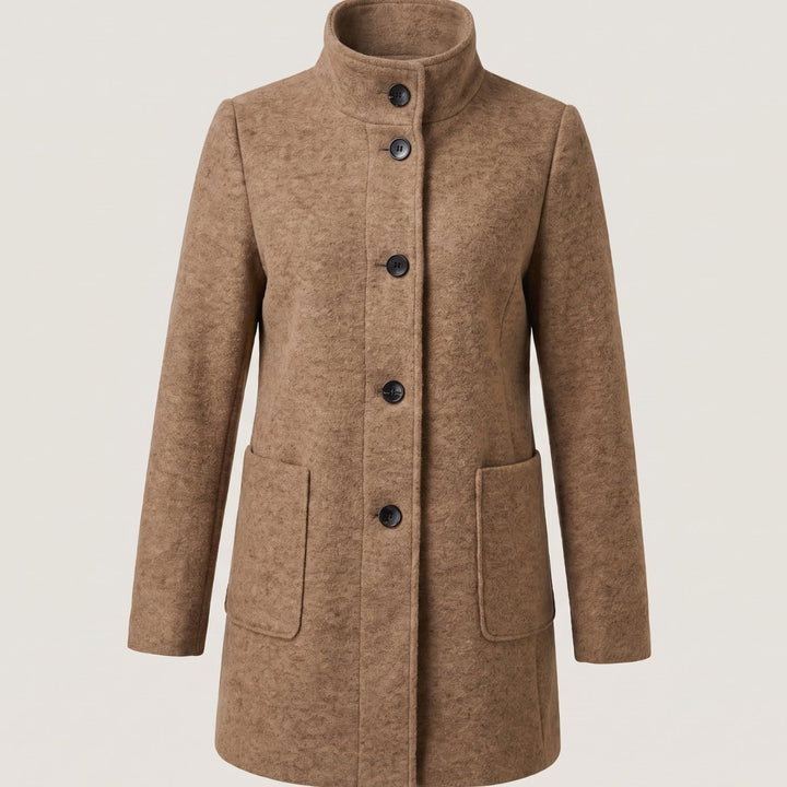 Damen Mantel mit Stehkragen Longline Knopfleiste Trenchcoat - Kamel