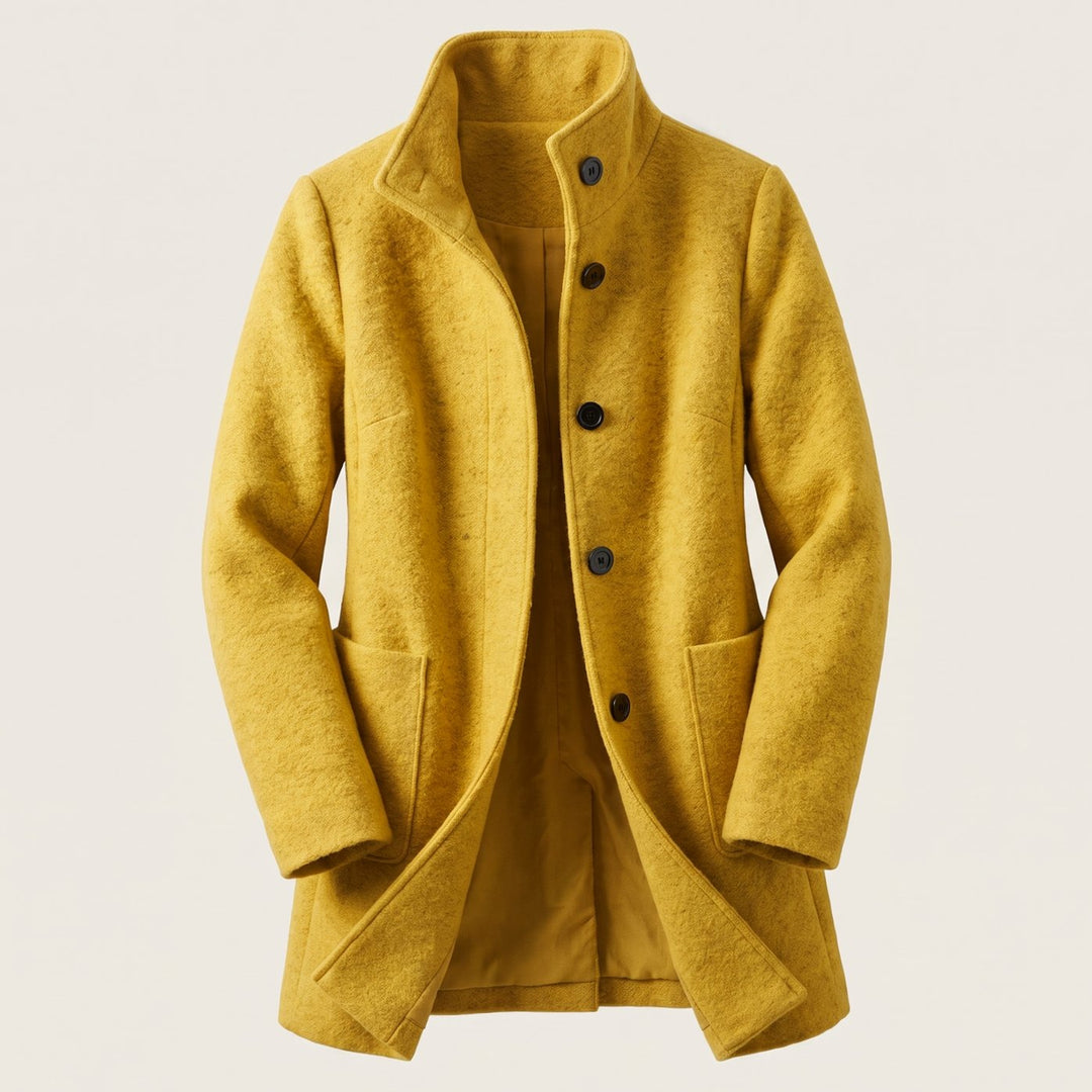 Damen Mantel mit Stehkragen Longline Knopfleiste Trenchcoat - Gelb