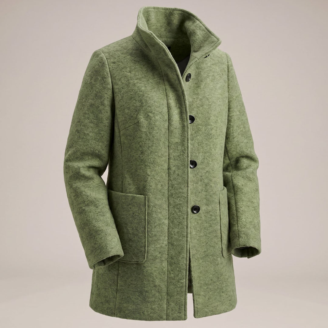 Damen Mantel mit Stehkragen Longline Knopfleiste Trenchcoat - Grün
