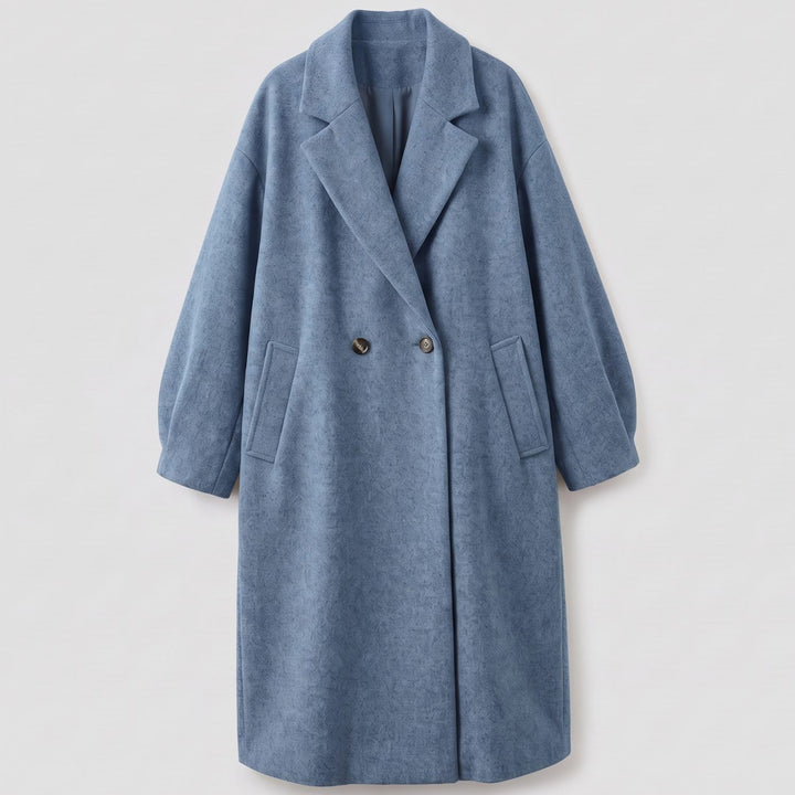 Damen Mantel zeitloser zweireihiger Trenchcoat aus Baumwollmischung - Blau