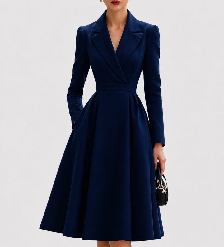 Damen Mantelkleid tailliert geschnitten elegante Formal Dresses Midi - Marineblau