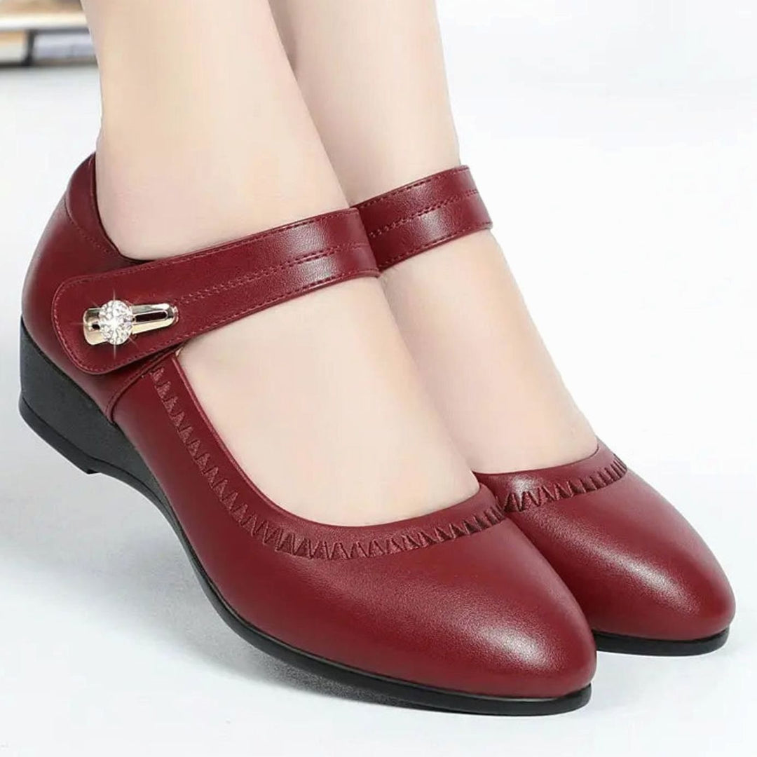 Damen Mary-Jane Keilabsatz-Pumps mit Klettverschluss