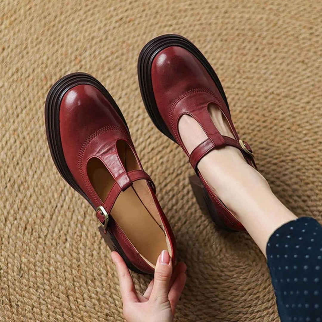 Damen Mary-Jane-Pumps mit Blockabsatz und T-Spange