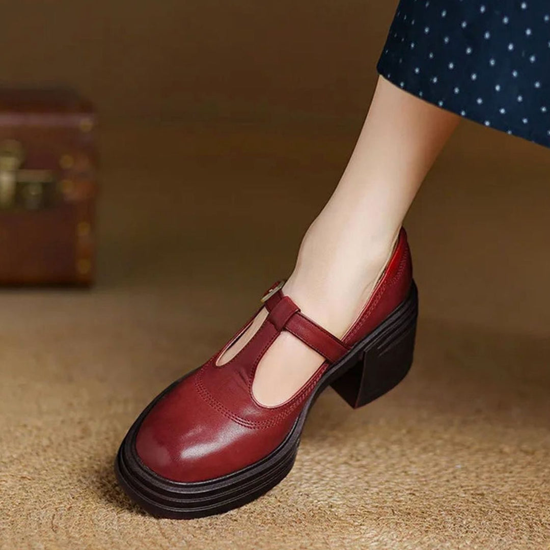 Damen Mary-Jane-Pumps mit Blockabsatz und T-Spange