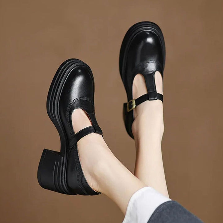 Damen Mary-Jane-Pumps mit Blockabsatz und T-Spange