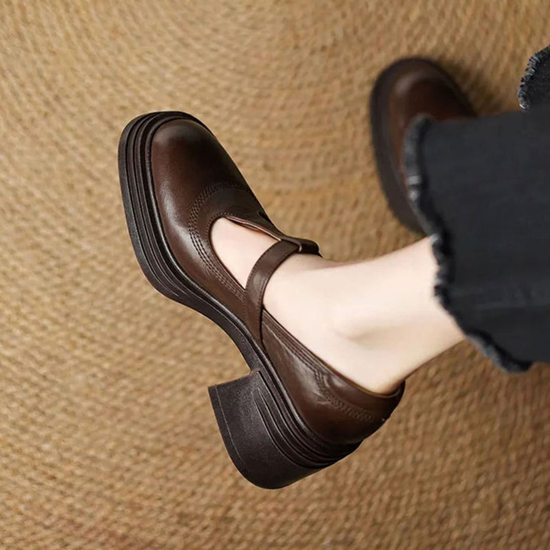 Damen Mary-Jane-Pumps mit Blockabsatz und T-Spange