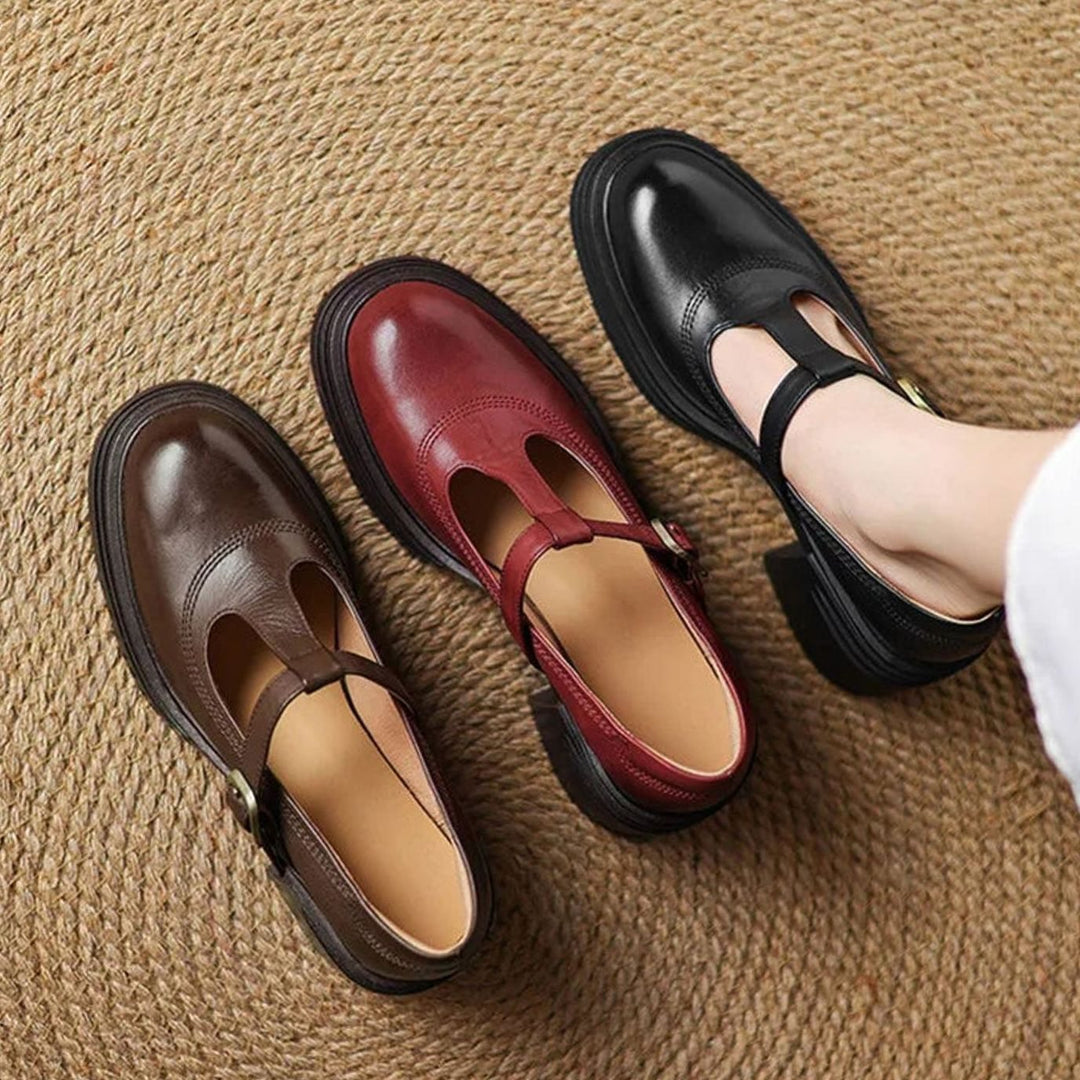 Damen Mary-Jane-Pumps mit Blockabsatz und T-Spange