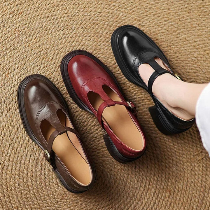 Damen Mary-Jane-Pumps mit Blockabsatz und T-Spange