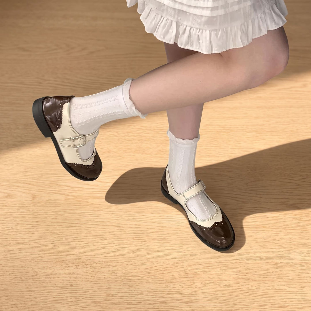 Damen Mary Jane Schuhe mit Schnalle Budapester-Stil Lackleder