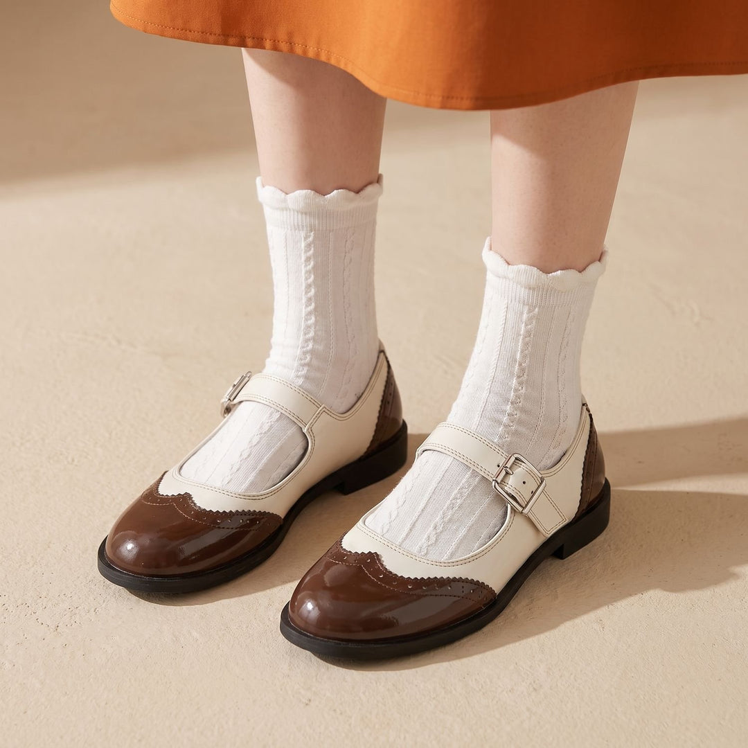 Damen Mary Jane Schuhe mit Schnalle Budapester-Stil Lackleder