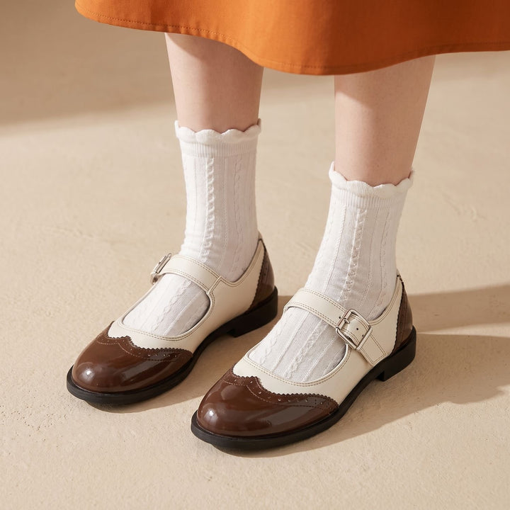 Damen Mary Jane Schuhe mit Schnalle Budapester-Stil Lackleder