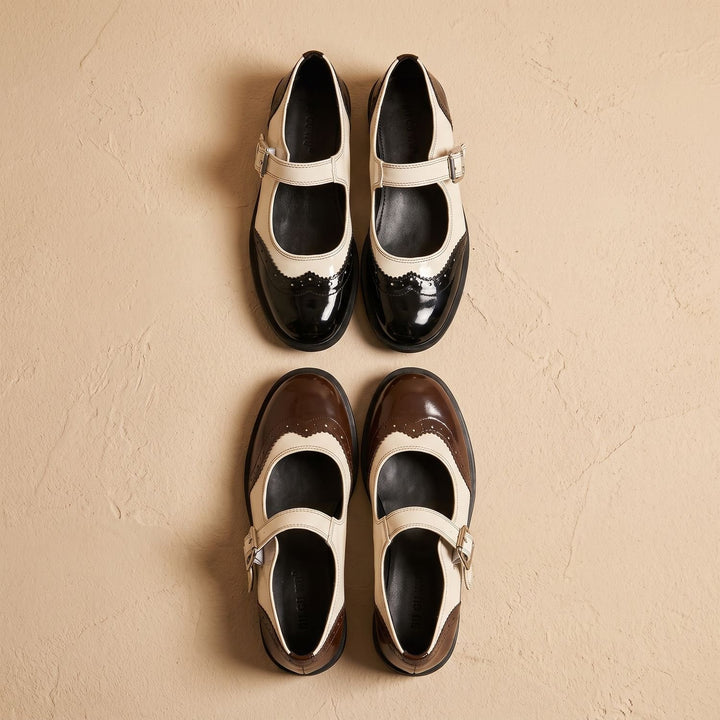 Damen Mary Jane Schuhe mit Schnalle Budapester-Stil Lackleder