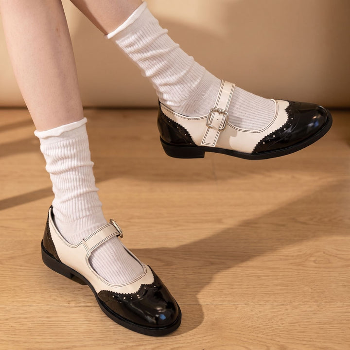 Damen Mary Jane Schuhe mit Schnalle Budapester-Stil Lackleder