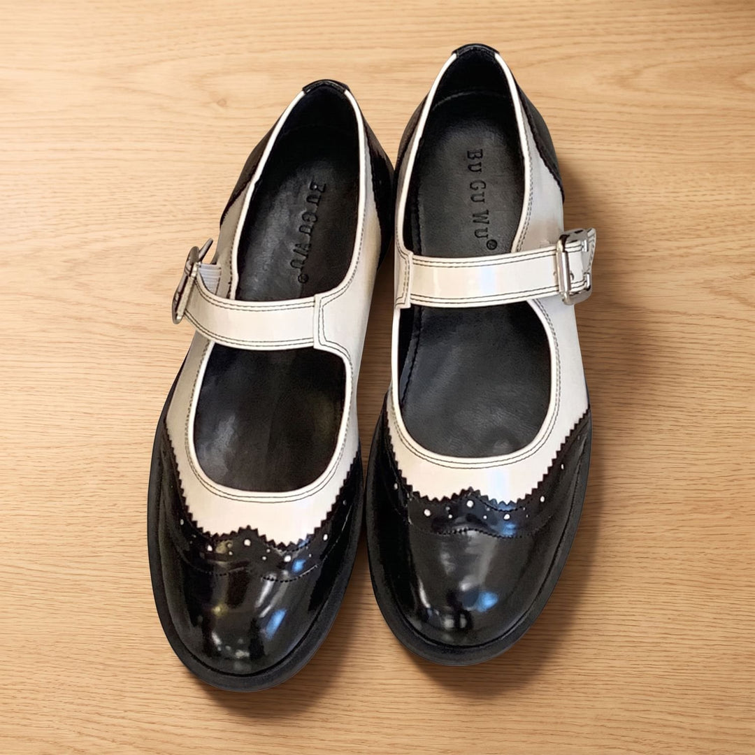 Damen Mary Jane Schuhe mit Schnalle Budapester-Stil Lackleder - Schwarz
