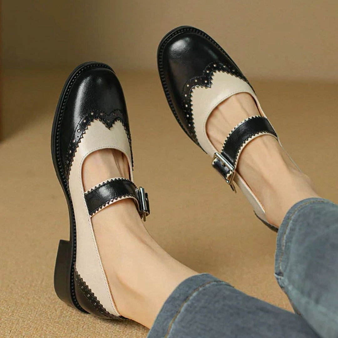 Damen Mary Jane Schuhe mit Schnalle Vintage Budapester Stil - Schwarz