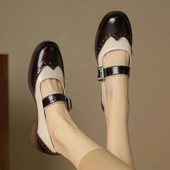 Damen Mary Jane Schuhe mit Schnalle Vintage Budapester Stil - Braun