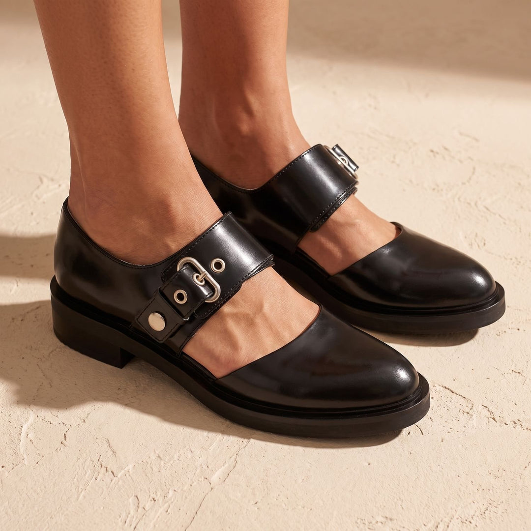 Damen Mary-Jane Schuhe mit Schnallenriemen flache Sohle