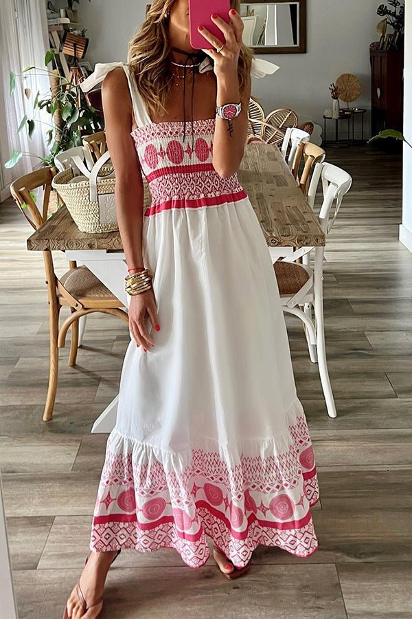 Damen Maxi-Sommerkleid mit Schnürung und eckigem Ausschnitt