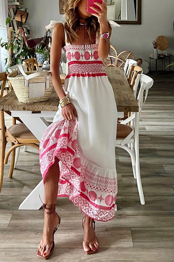 Damen Maxi-Sommerkleid mit Schnürung und eckigem Ausschnitt