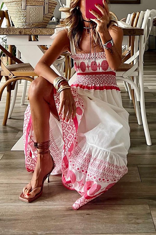 Damen Maxi-Sommerkleid mit Schnürung und eckigem Ausschnitt