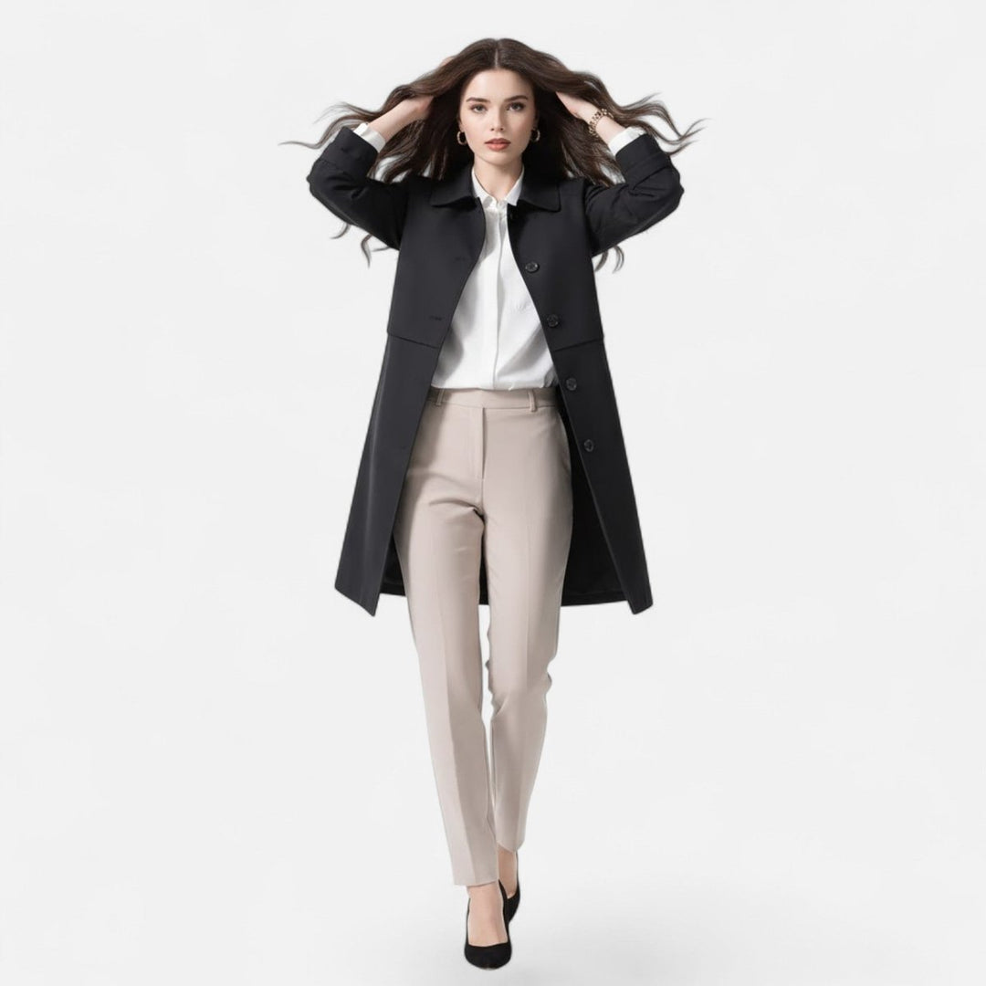 Damen Midi Wollmix Trench Coat mit Doppelknopfleiste