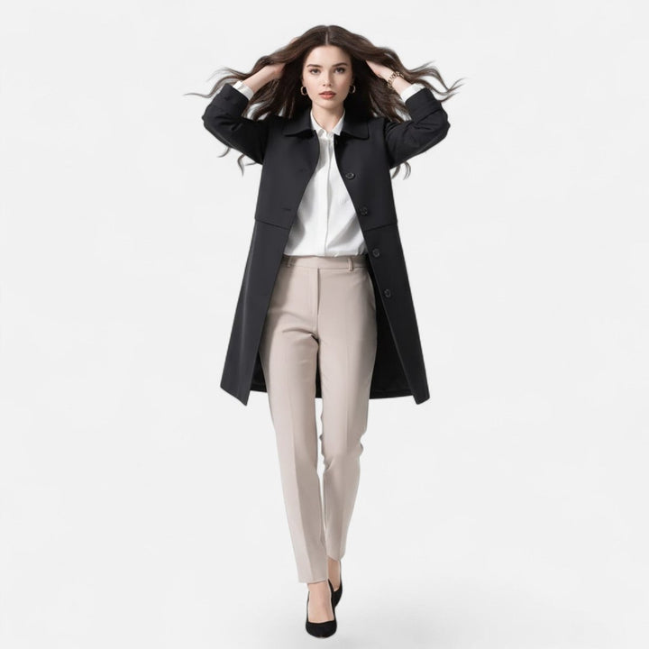 Damen Midi Wollmix Trench Coat mit Doppelknopfleiste