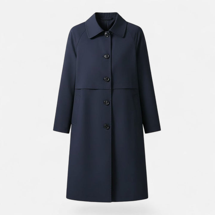 Damen Midi Wollmix Trench Coat mit Doppelknopfleiste - Marineblau