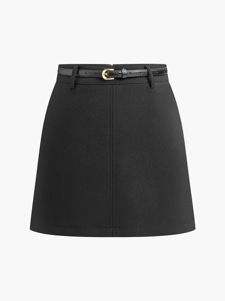 Damen Mini Rock Taillengürtel Reißverschluss
