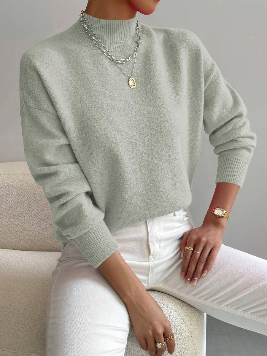 Damen Mock-Turtleneck Langarm Relaxed-Fit Sweater - Light Green