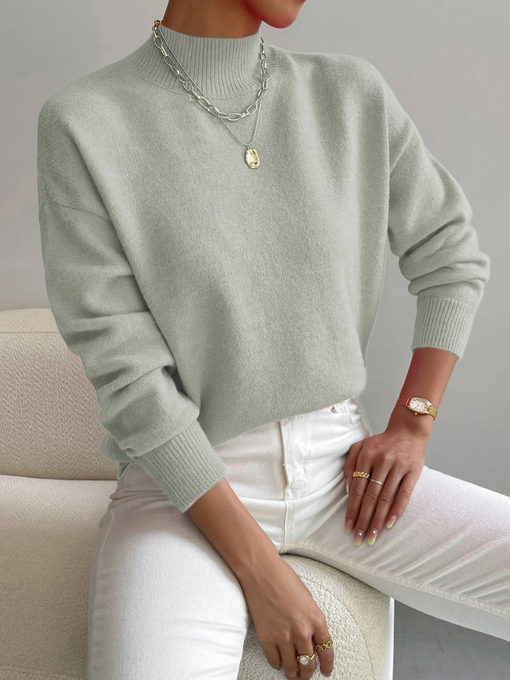 Damen Mock-Turtleneck Langarm Relaxed-Fit Sweater - Light Green