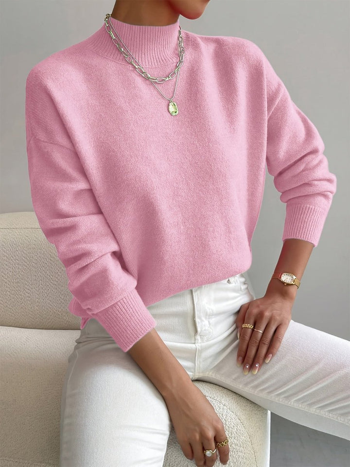 Damen Mock-Turtleneck Langarm Relaxed-Fit Sweater - Light Pink