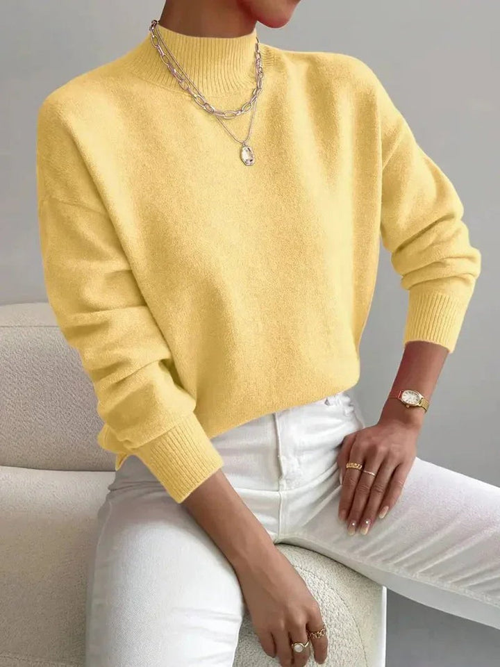 Damen Mock-Turtleneck Langarm Relaxed-Fit Sweater - Yellow