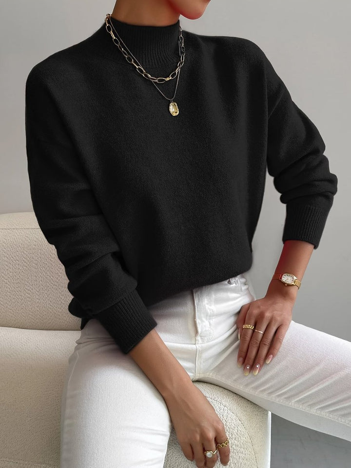 Damen Mock-Turtleneck Langarm Relaxed-Fit Sweater - Black
