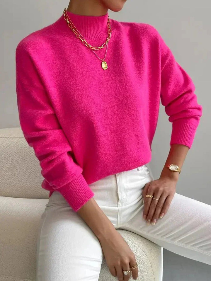 Damen Mock-Turtleneck Langarm Relaxed-Fit Sweater - Pink