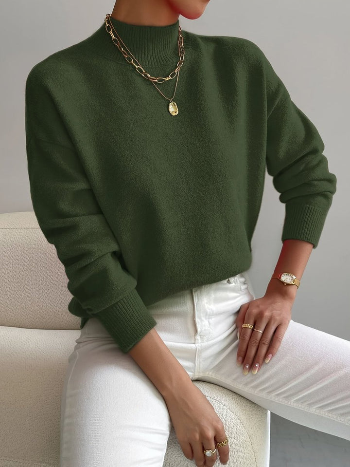 Damen Mock-Turtleneck Langarm Relaxed-Fit Sweater - Green