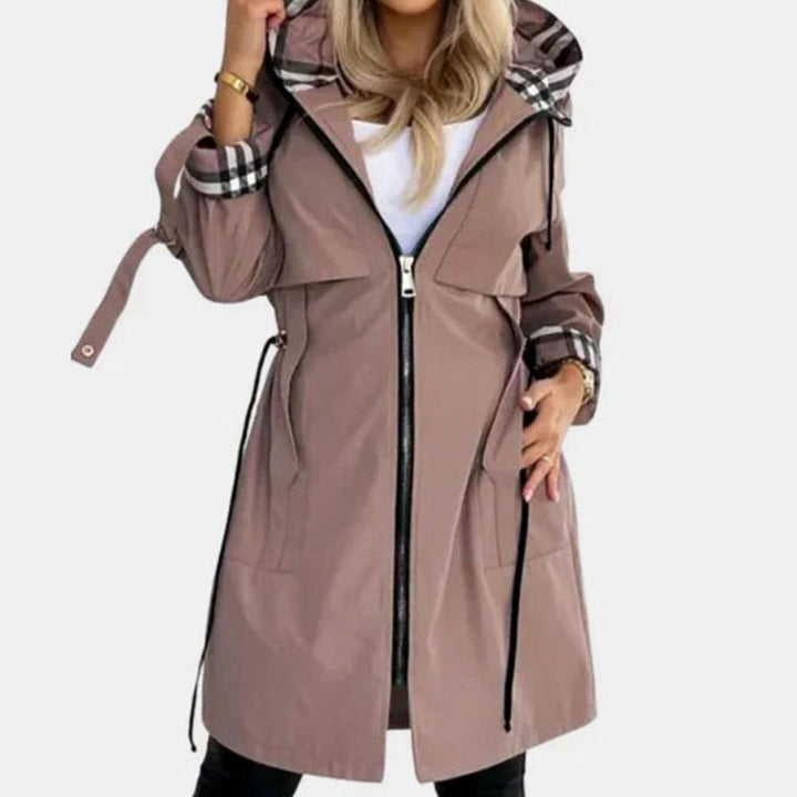 Damen Moderner Trenchcoat Kapuze Reißverschluss Taillengürtel - Braun