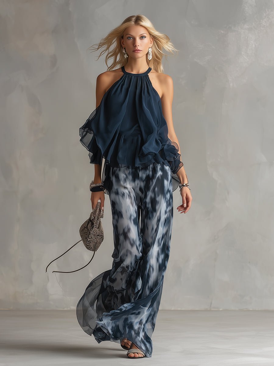 Annika Halter Neck Top and Wide-Leg Palazzo Trousers