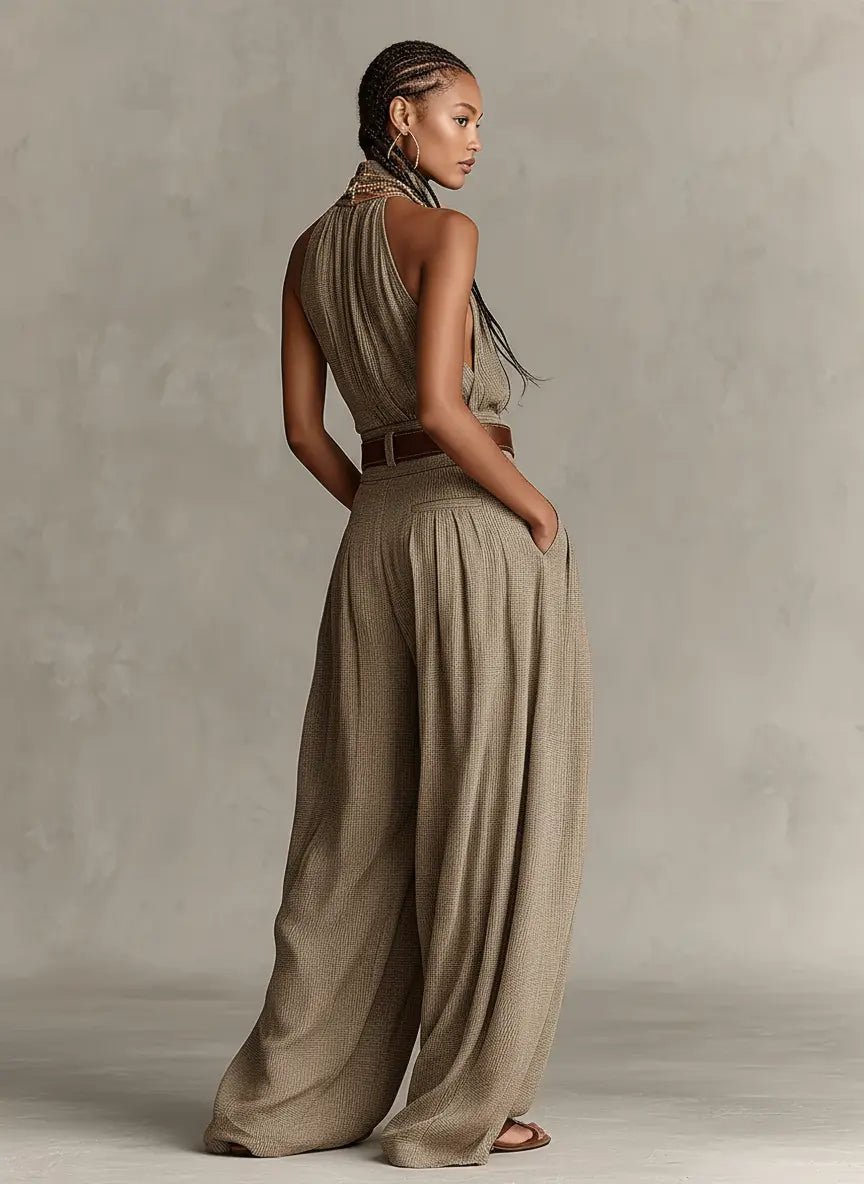 Damen Neckholder Weites Bein Jumpsuit Ärmellos