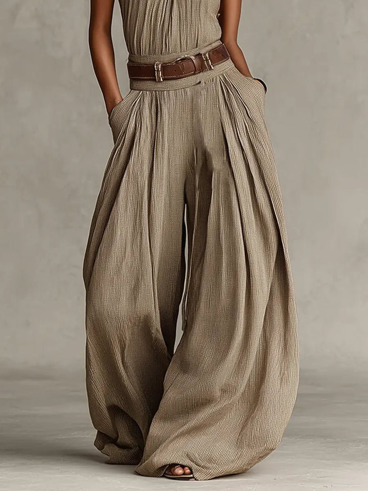 Damen Neckholder Weites-Bein Ärmelloser Jumpsuit mit Gürtel