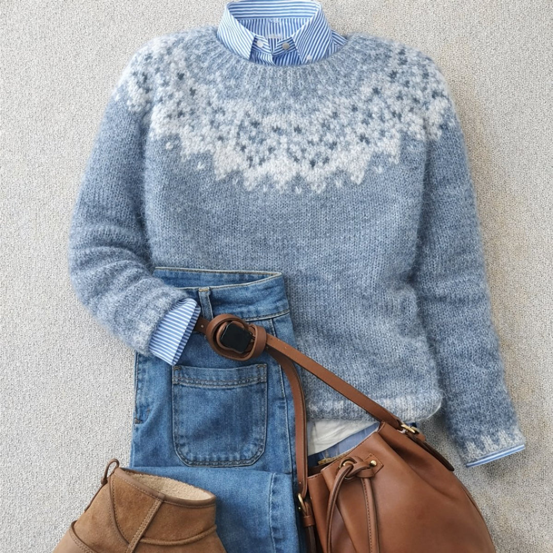 Damen Nordischer Strick Sweater mit Relaxed Silhouette - Blue