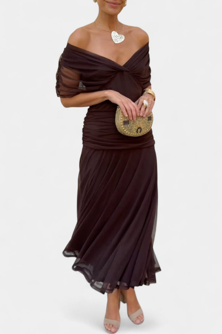 Damen Off-Shoulder Cocktailparty-Kleid figurbetontes Maxi-Abendkleid